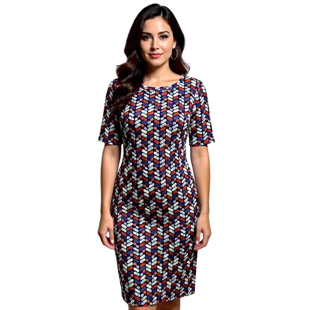 LuLaRoe Julia Dress XS NWT Navy Multi Geometric Chevron Sheath Short Sleeve NWT